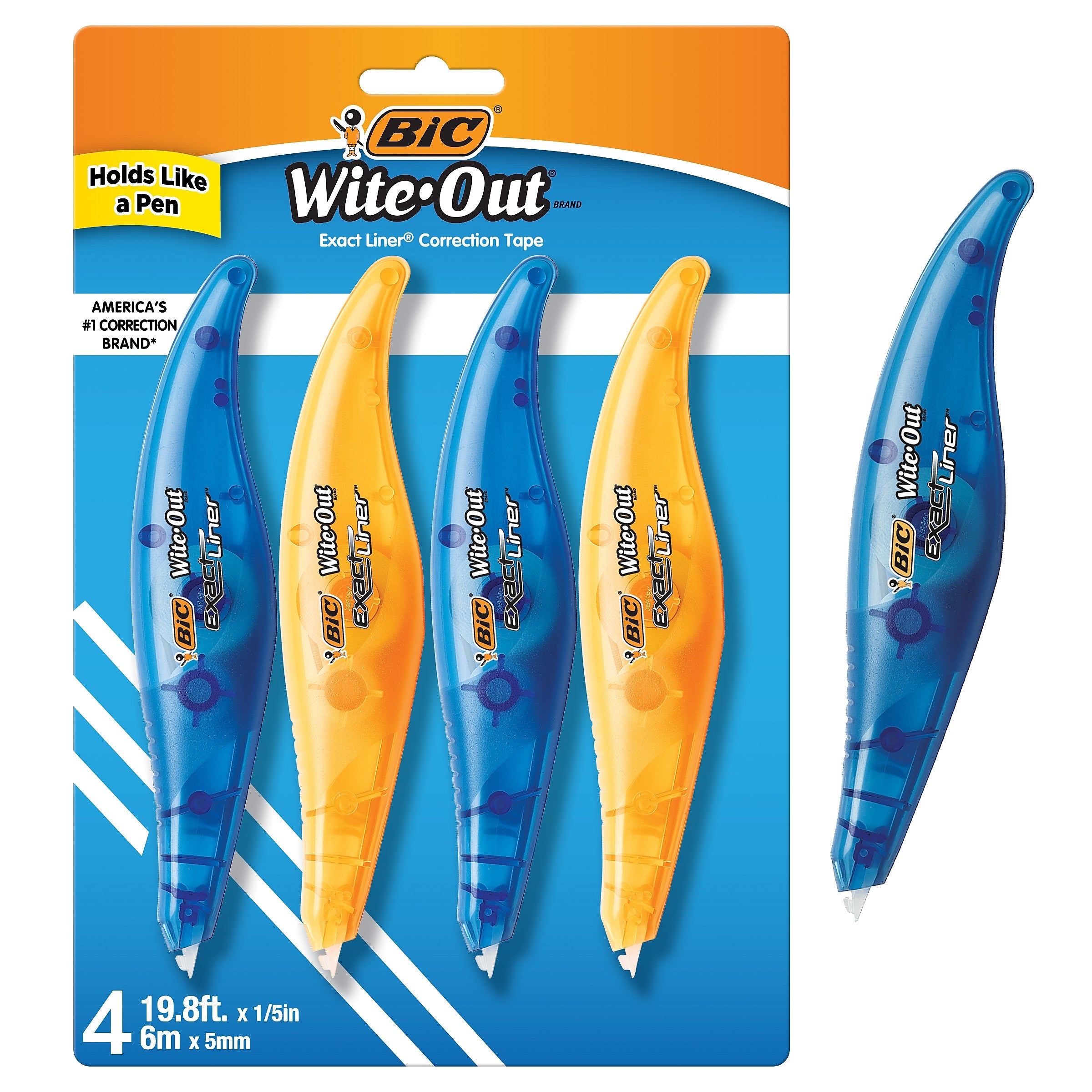 BIC Wite-Out Exact Liner Correction Tape, White, 4/Pack