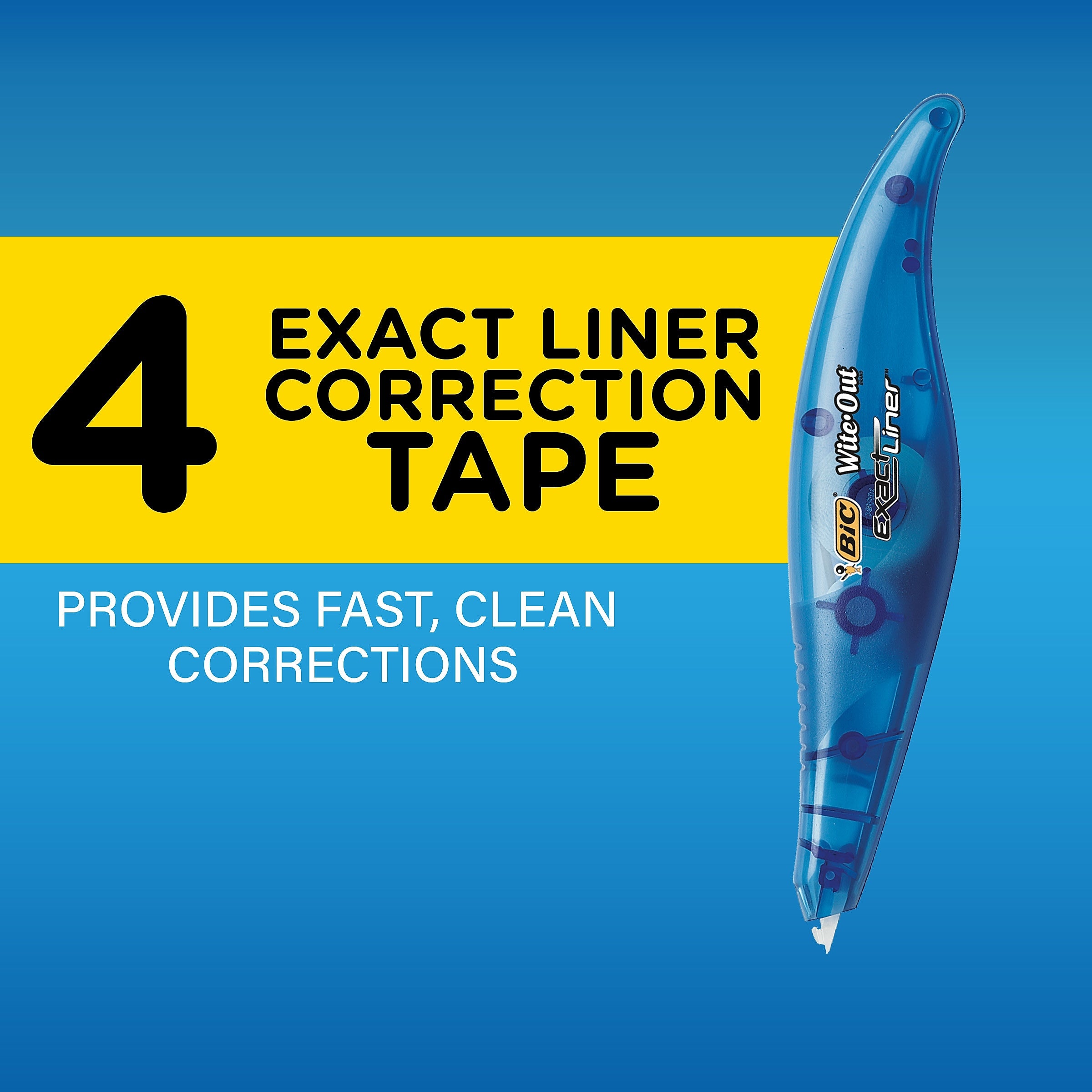 BIC Wite-Out Exact Liner Correction Tape, White, 4/Pack