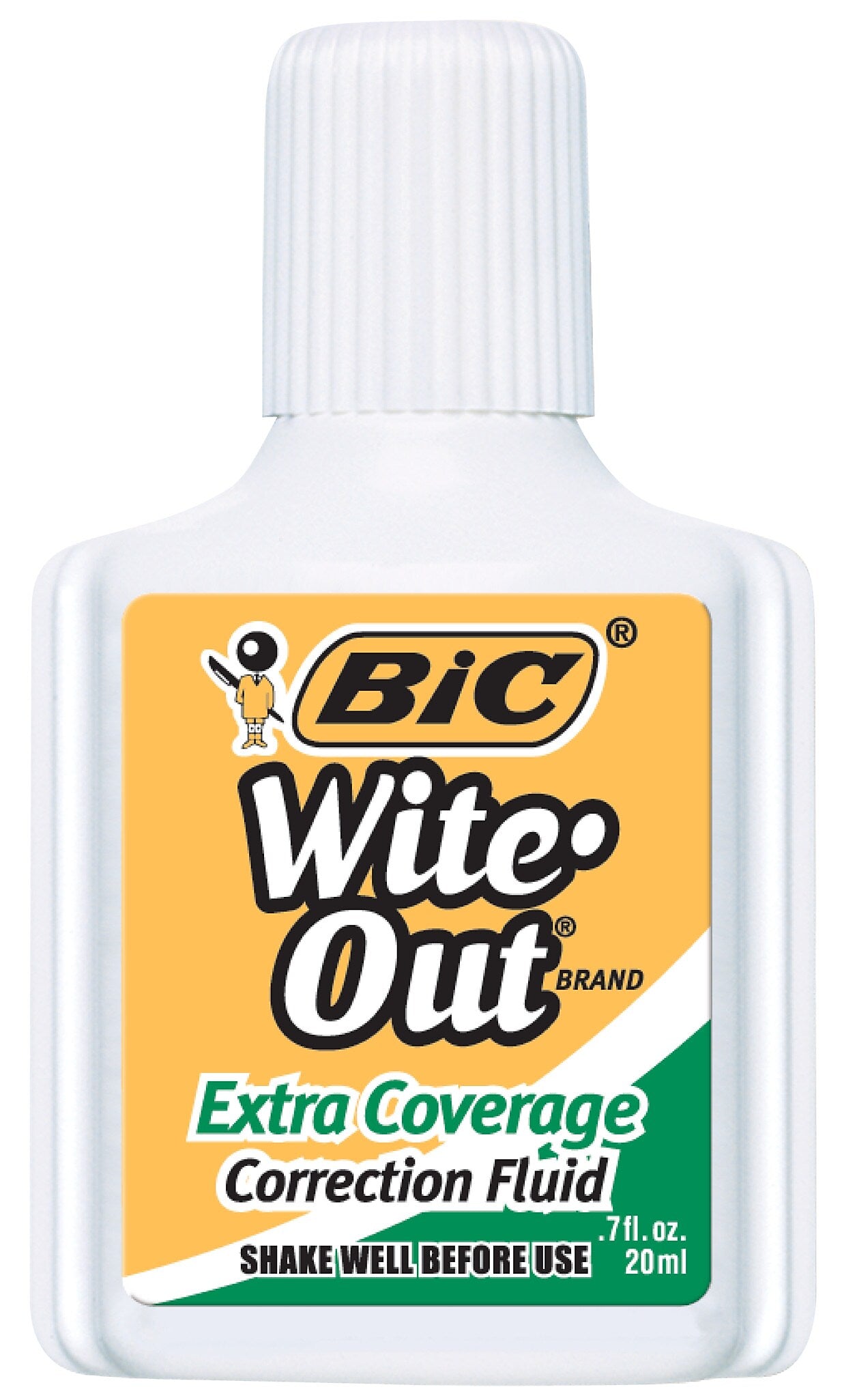 BIC Wite-Out Extra Coverage Correction Fluid, 20 ml., White