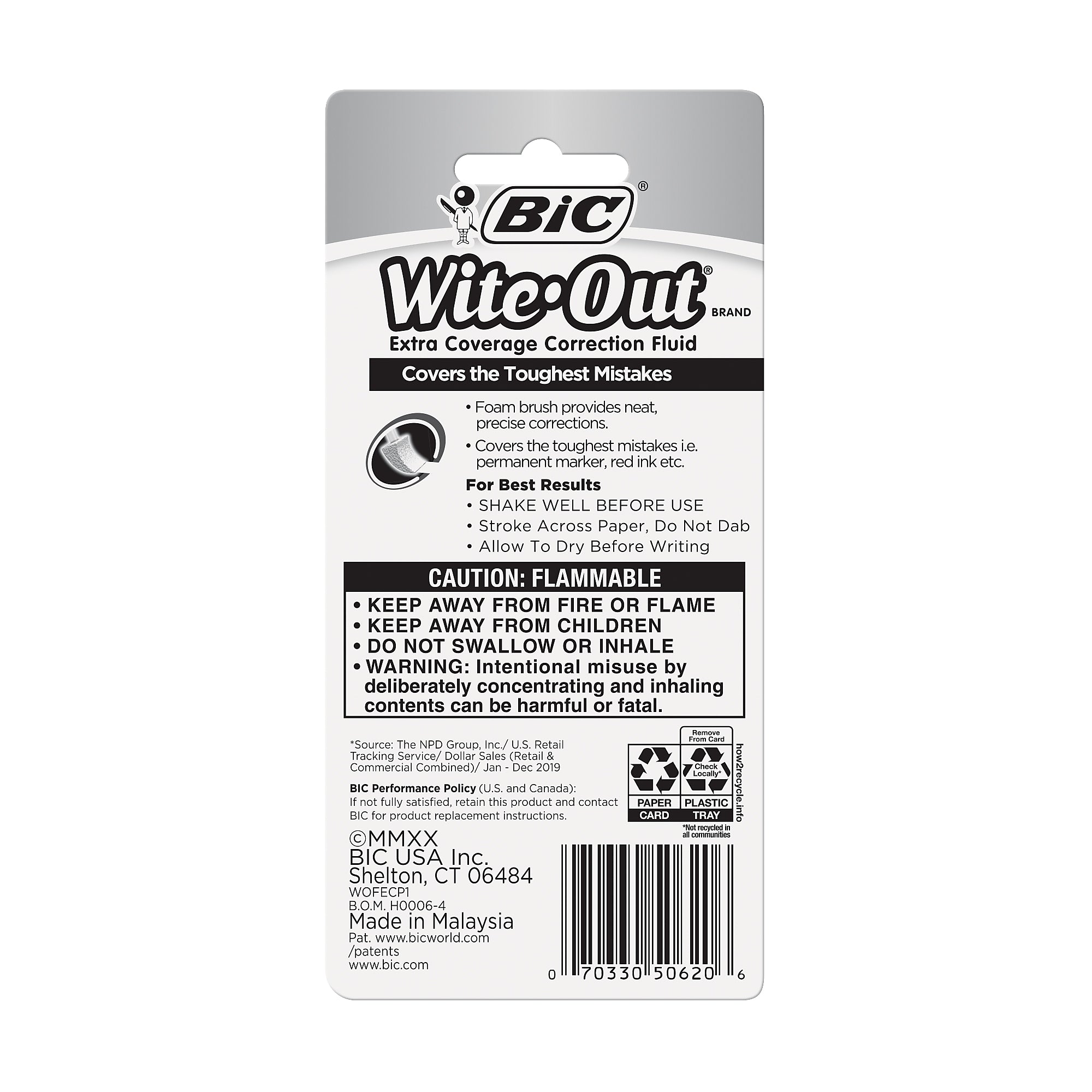 BIC Wite-Out Extra Coverage Correction Fluid, 20 ml., White