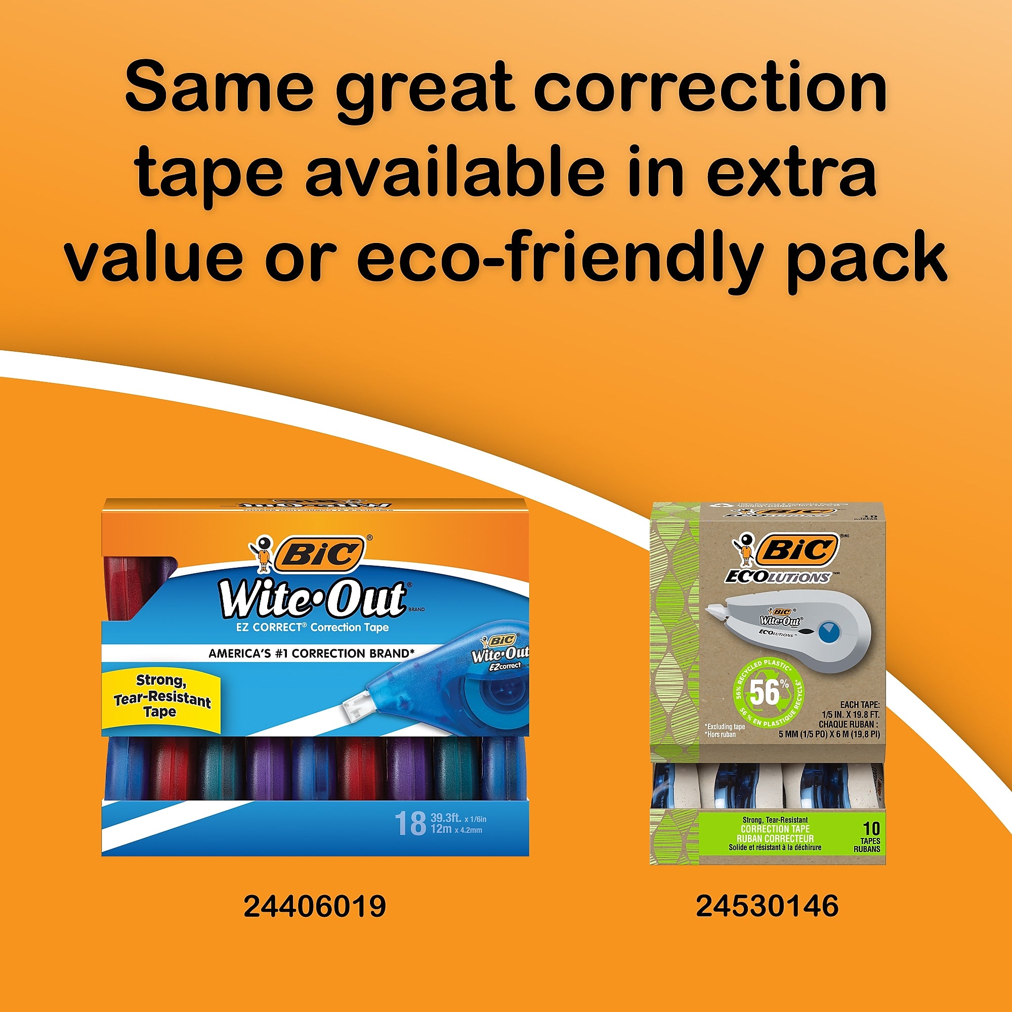 BIC Wite-Out EZ Correct Correction Tape, White, 10/Pack