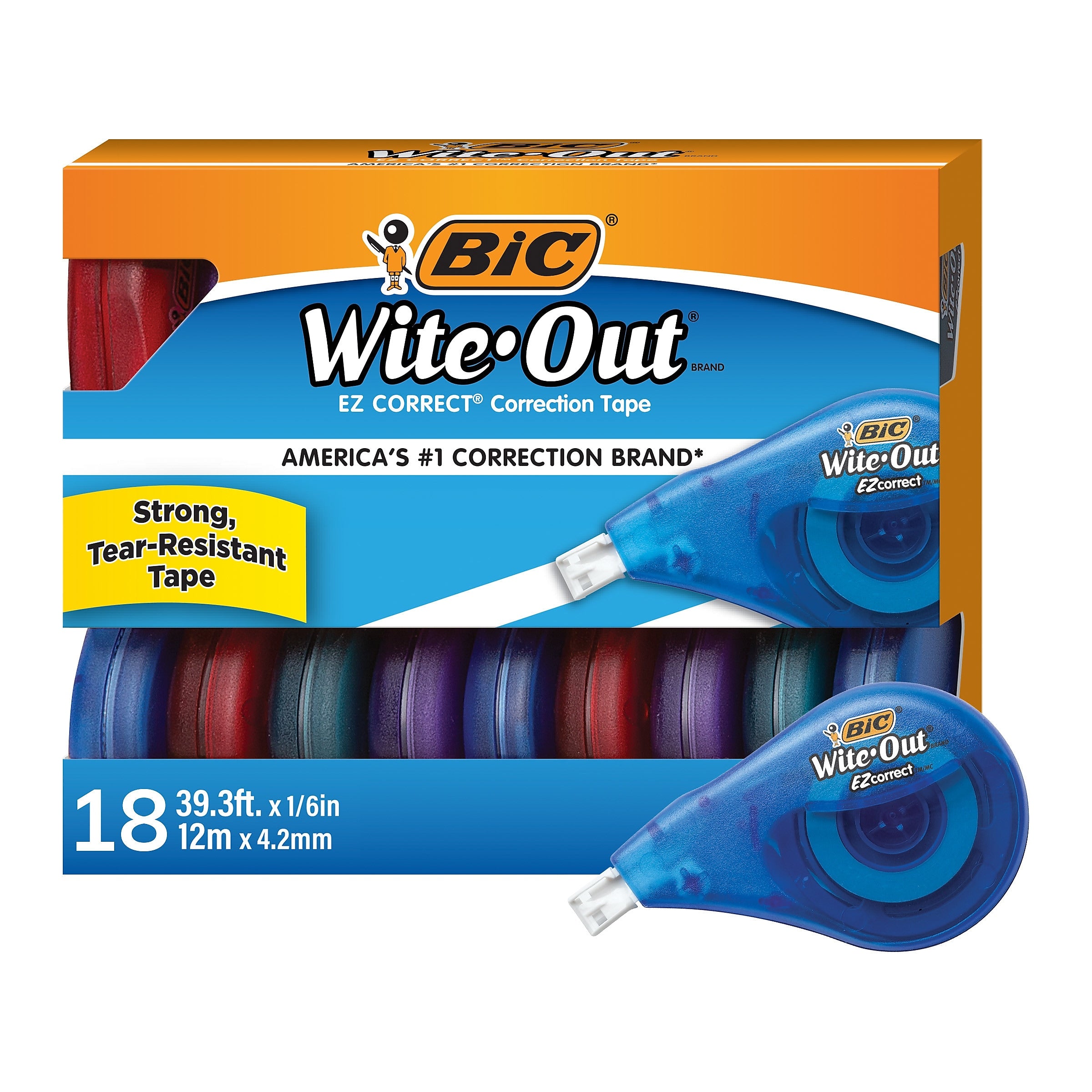 BIC Wite-Out EZ Correct Correction Tape, White, 18/Pack