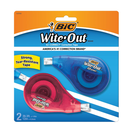 BIC Wite-Out EZ Correct Correction Tape, White, 2/Pack