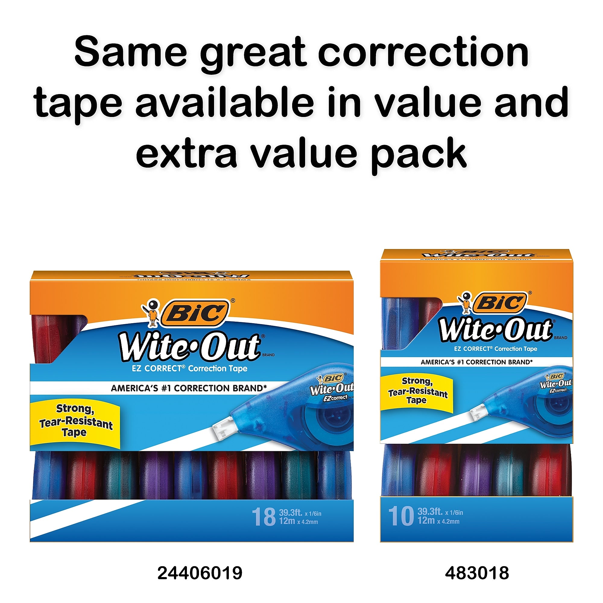 BIC Wite-Out EZ Correct Correction Tape, White, 2/Pack