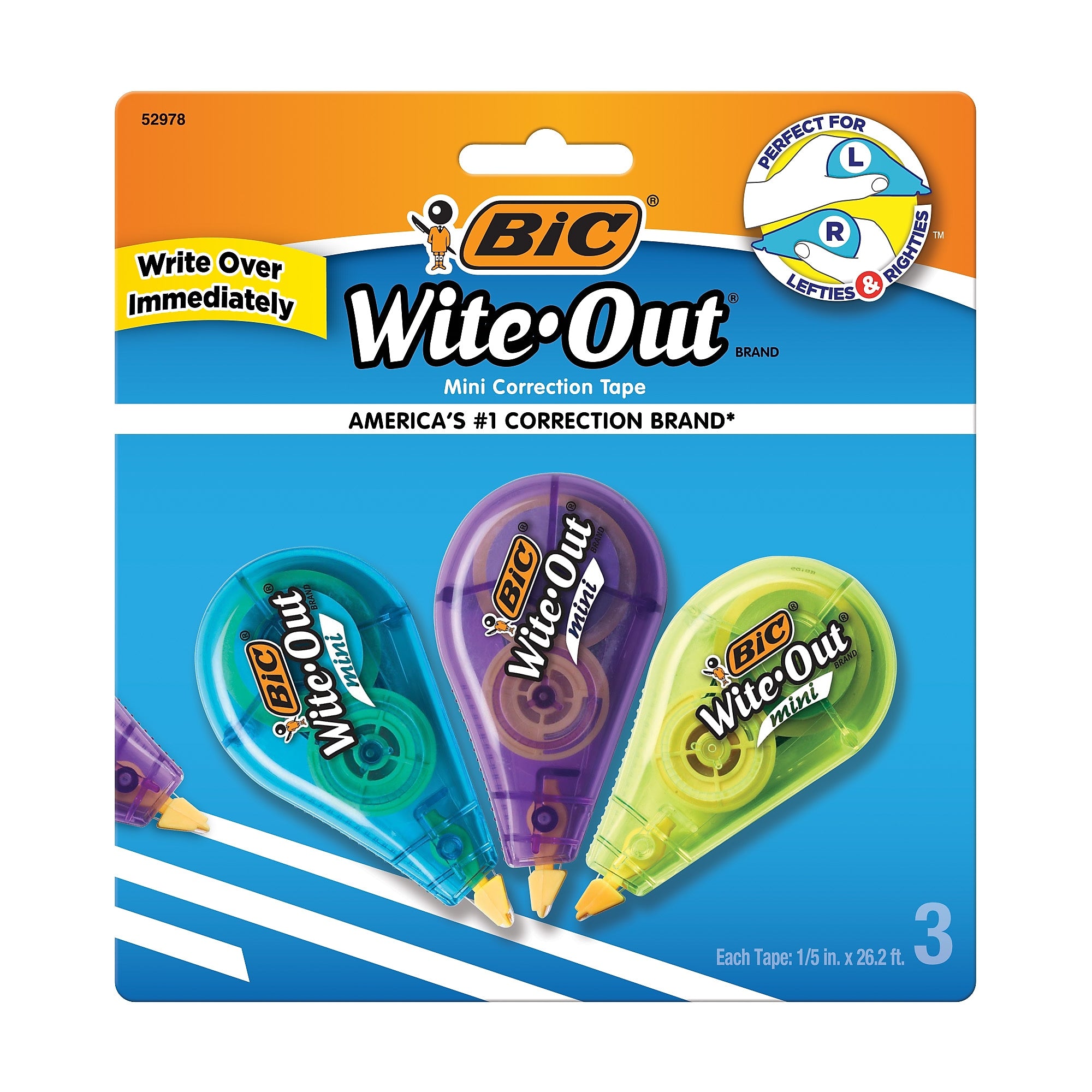 BIC Wite-Out Mini Correction Tape, White, 3/Pack