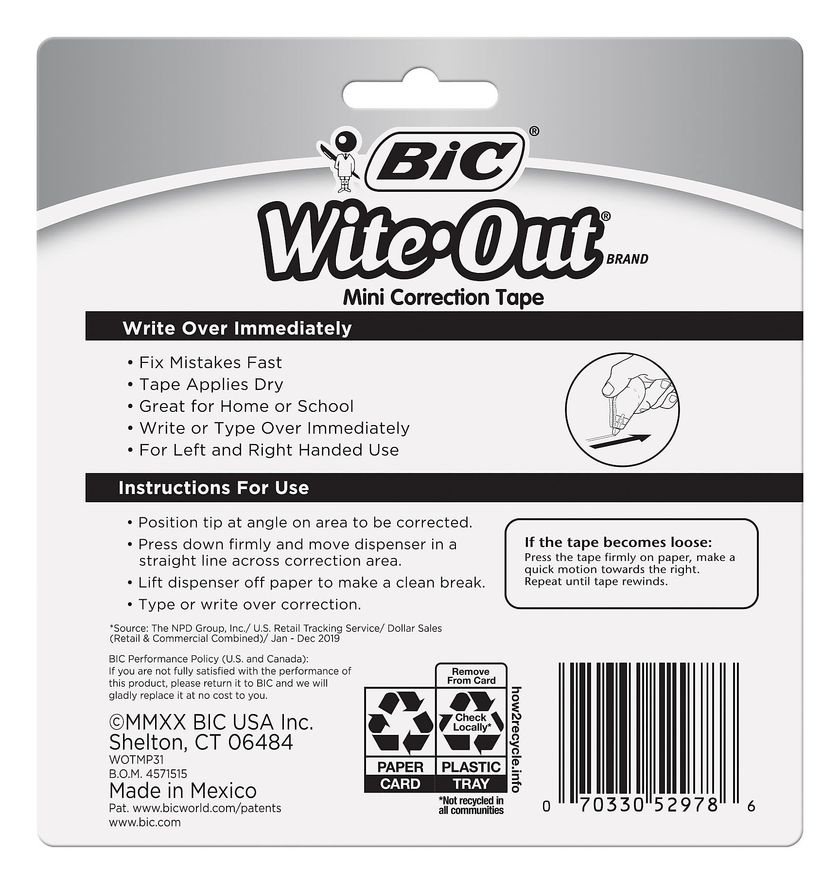 BIC Wite-Out Mini Correction Tape, White, 3/Pack