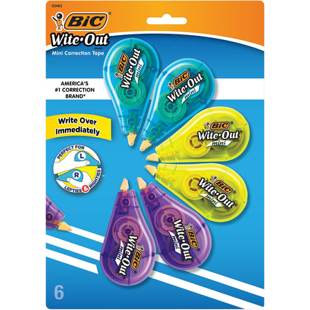 BIC Wite-Out Mini Correction Tape, White, 6/Pack