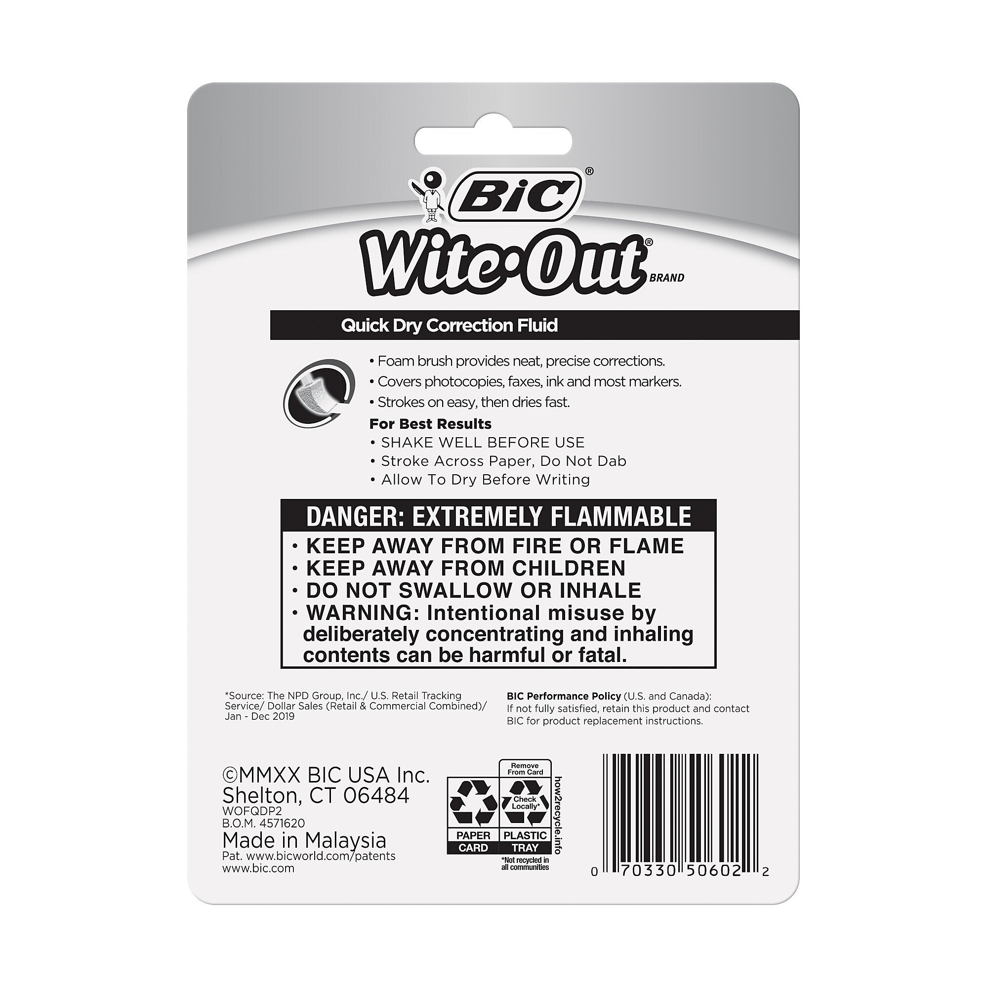 BIC Wite-Out Quick Dry Correction Fluid, 20 ml., White, 2/Pack