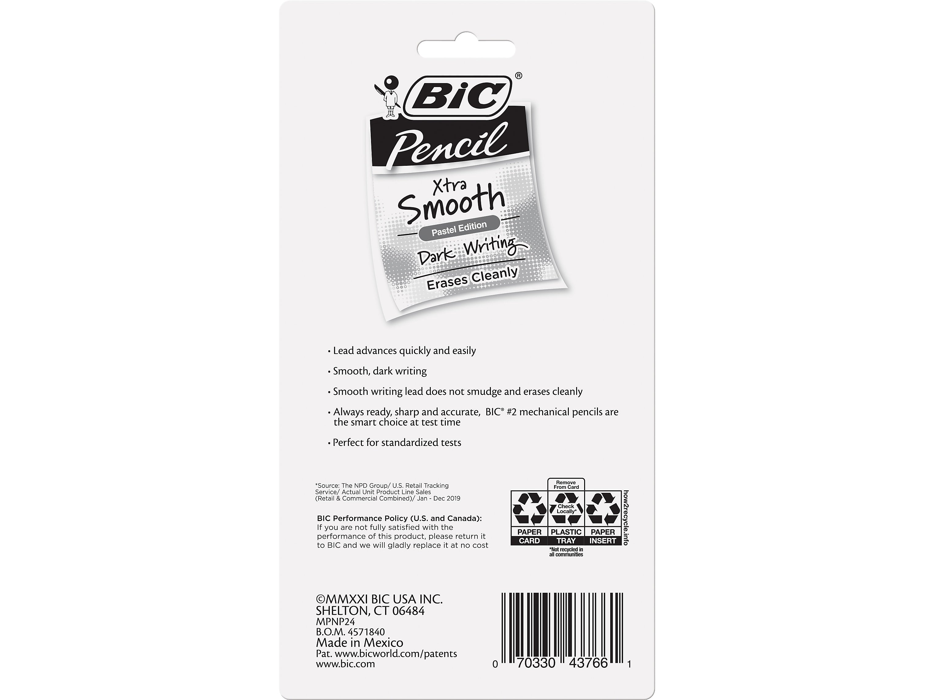 BIC Xtra Smooth Pastel Edition Mechanical Pencil, 0.7mm, #2 Medium Lead
