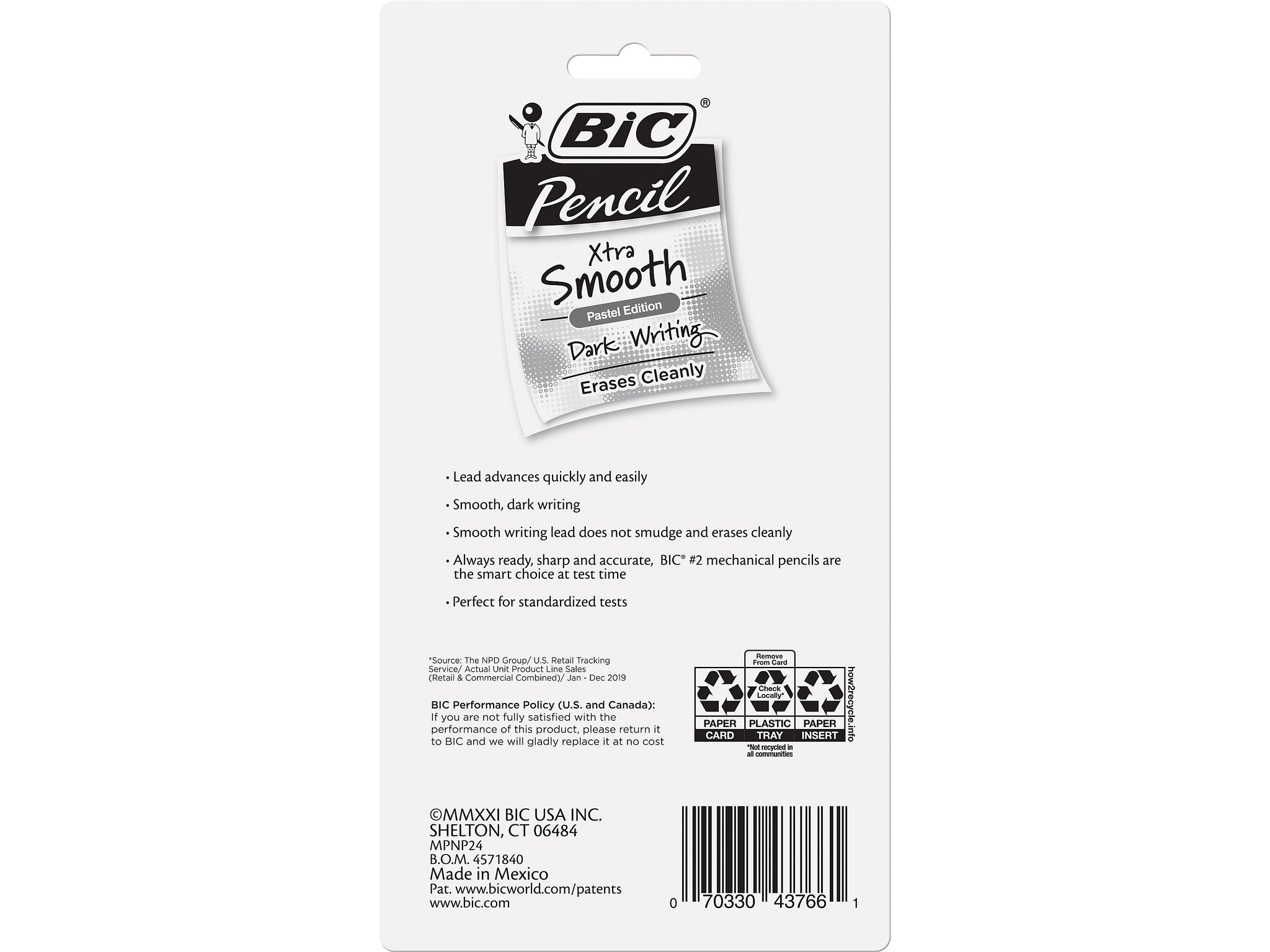 BIC Xtra Smooth Pastel Edition Mechanical Pencil, 0.7mm, #2 Medium Lead
