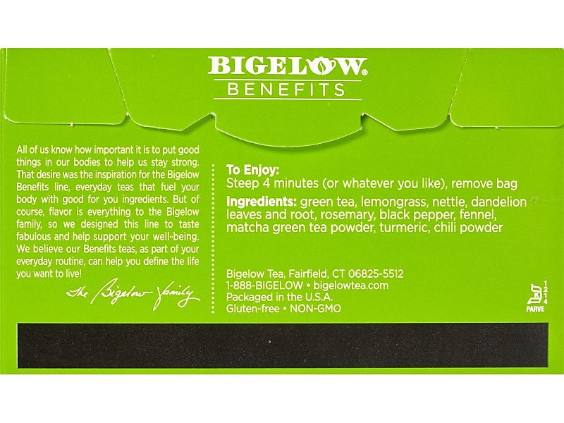 Bigelow Benefits Turmeric Chili Matcha Tea Bags, 18/Box