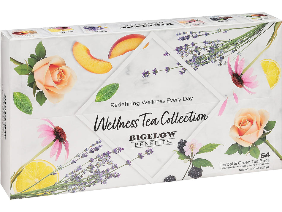 Bigelow Benefits Wellness Caffeinated Assorted Tea Bags, 64/Box