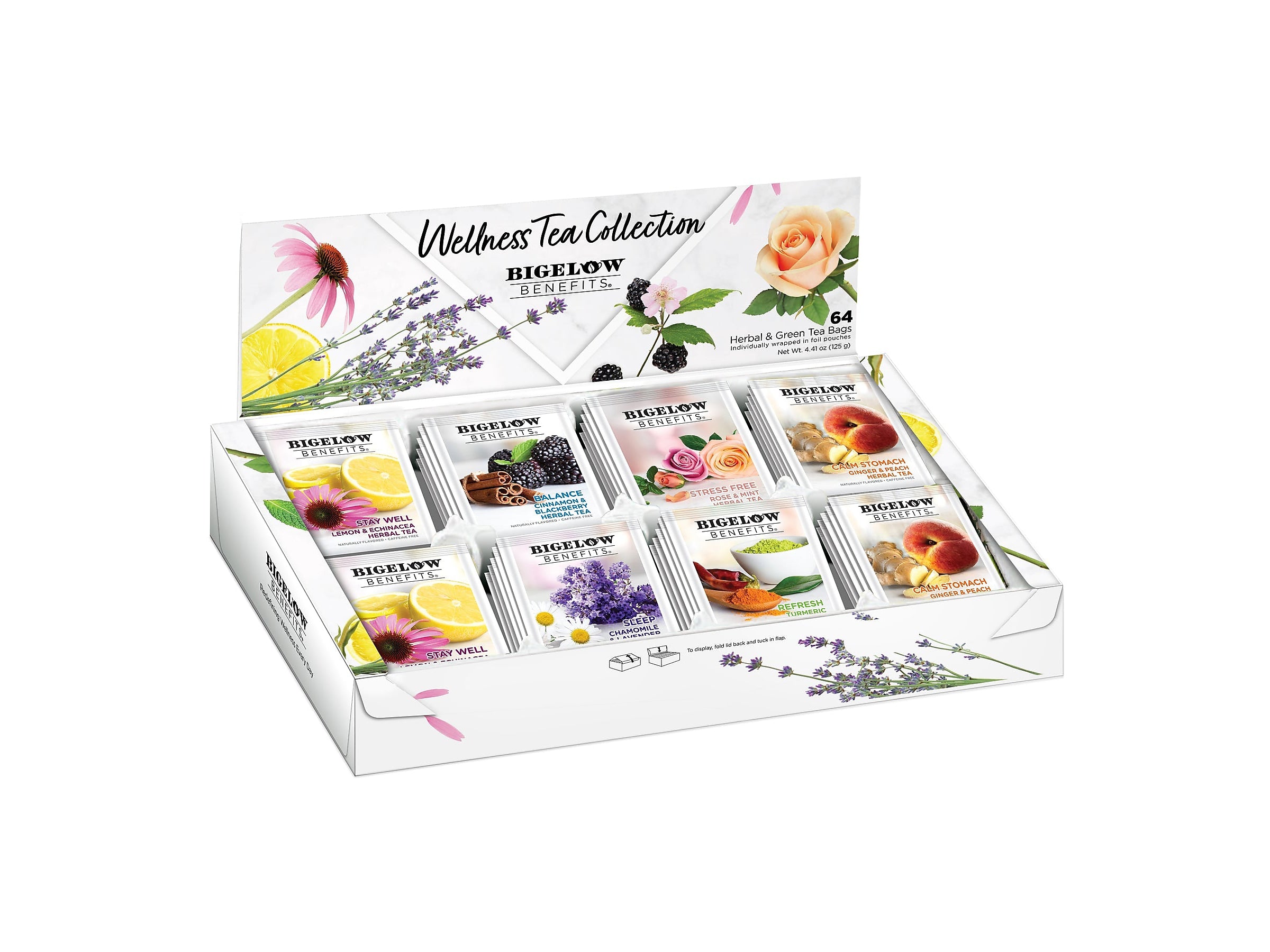 Bigelow Benefits Wellness Caffeinated Assorted Tea Bags, 64/Box