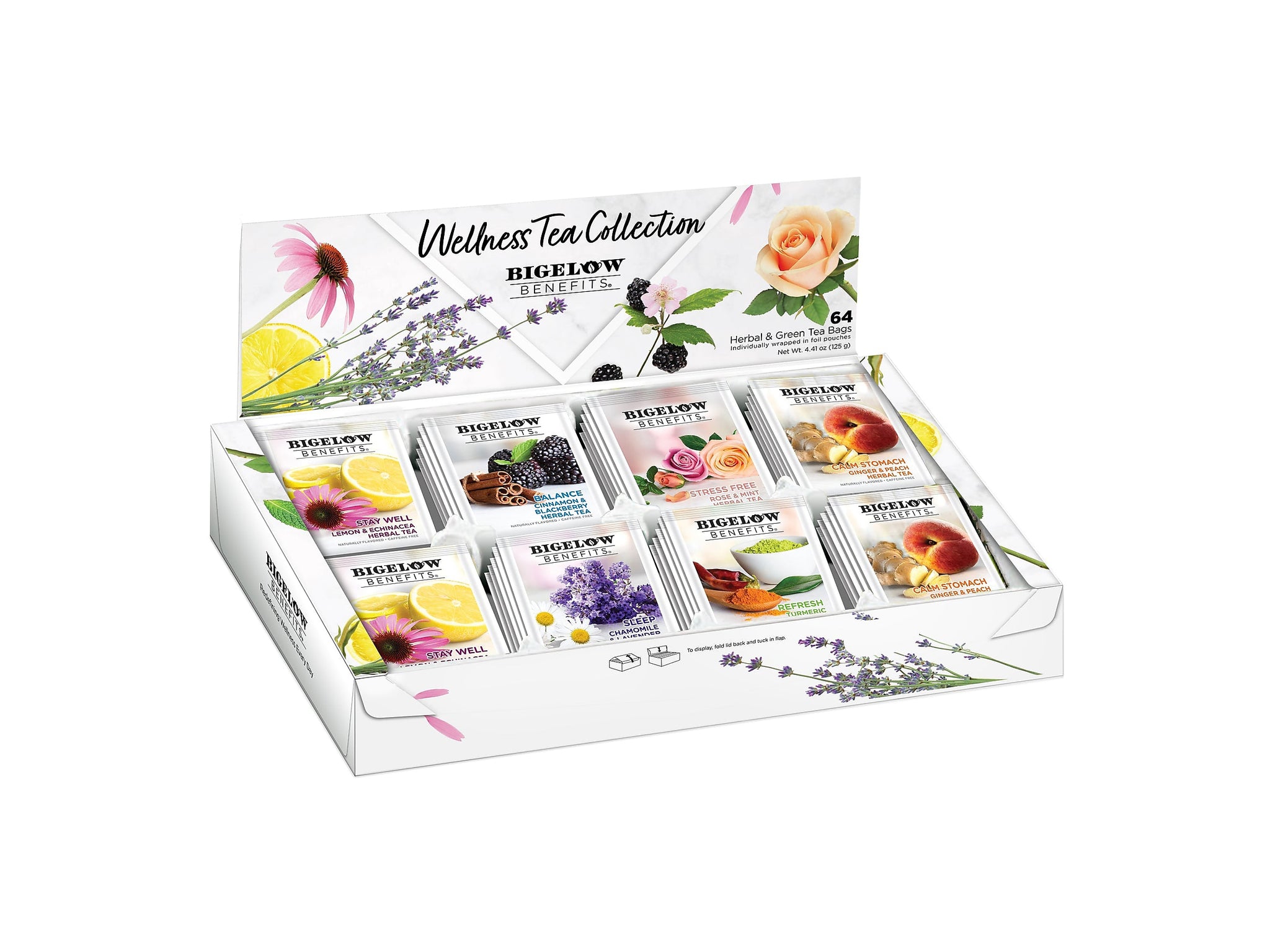 Bigelow Benefits Wellness Caffeinated Assorted Tea Bags, 64/Box
