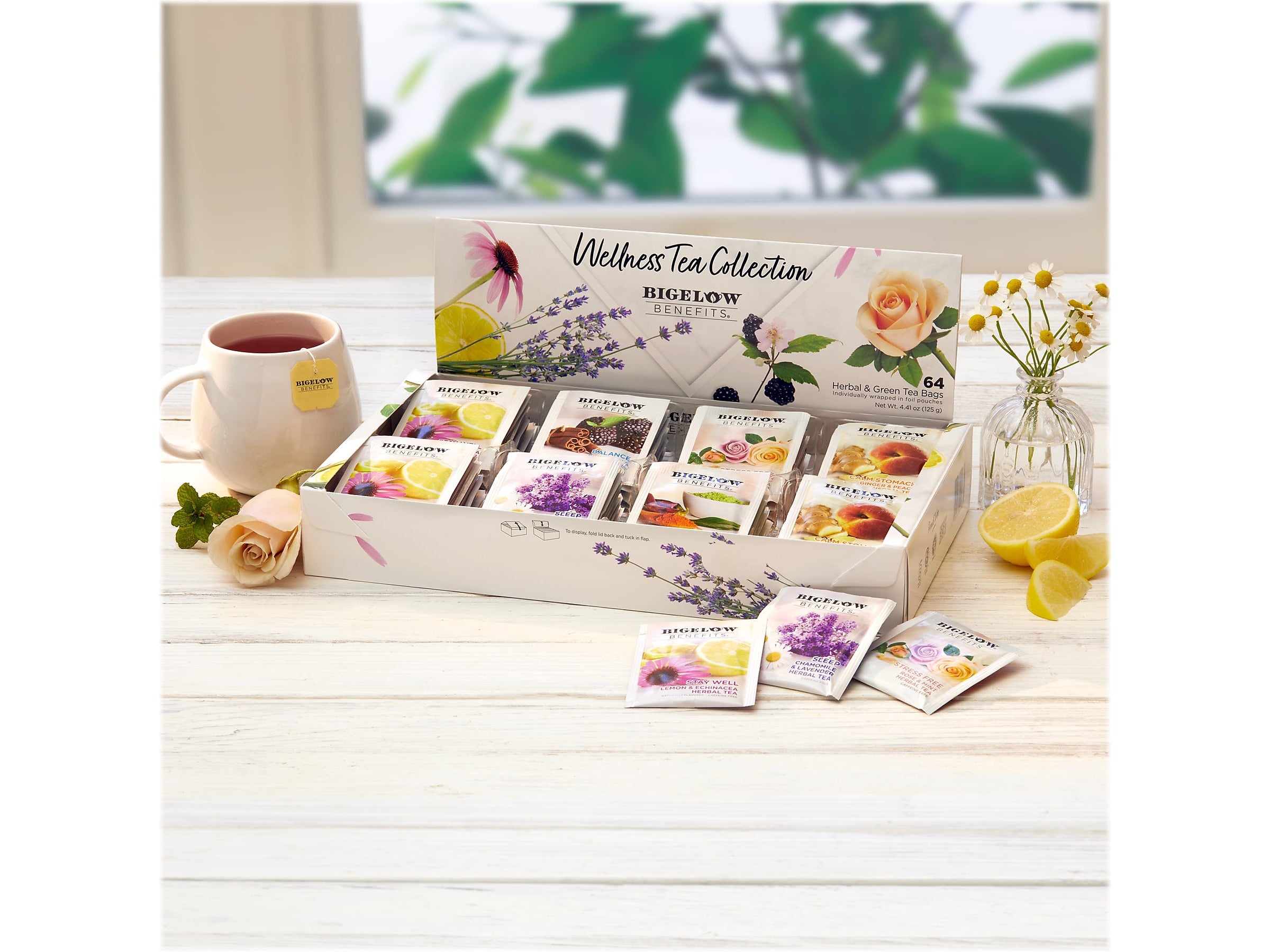 Bigelow Benefits Wellness Caffeinated Assorted Tea Bags, 64/Box