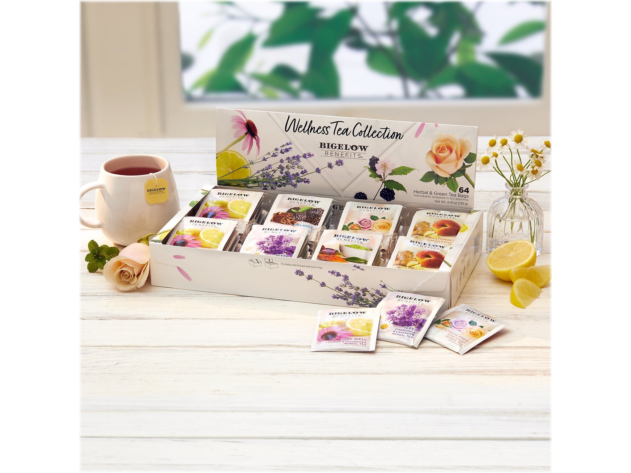 Bigelow Benefits Wellness Caffeinated Assorted Tea Bags, 64/Box