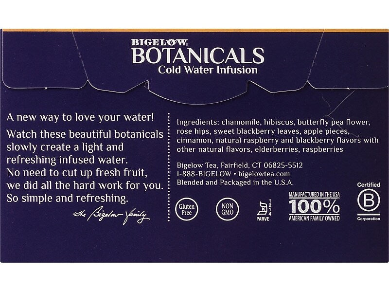 Bigelow Botanicals Decaf Blackberry Raspberry Hibiscus Tea Bags, 18/Box
