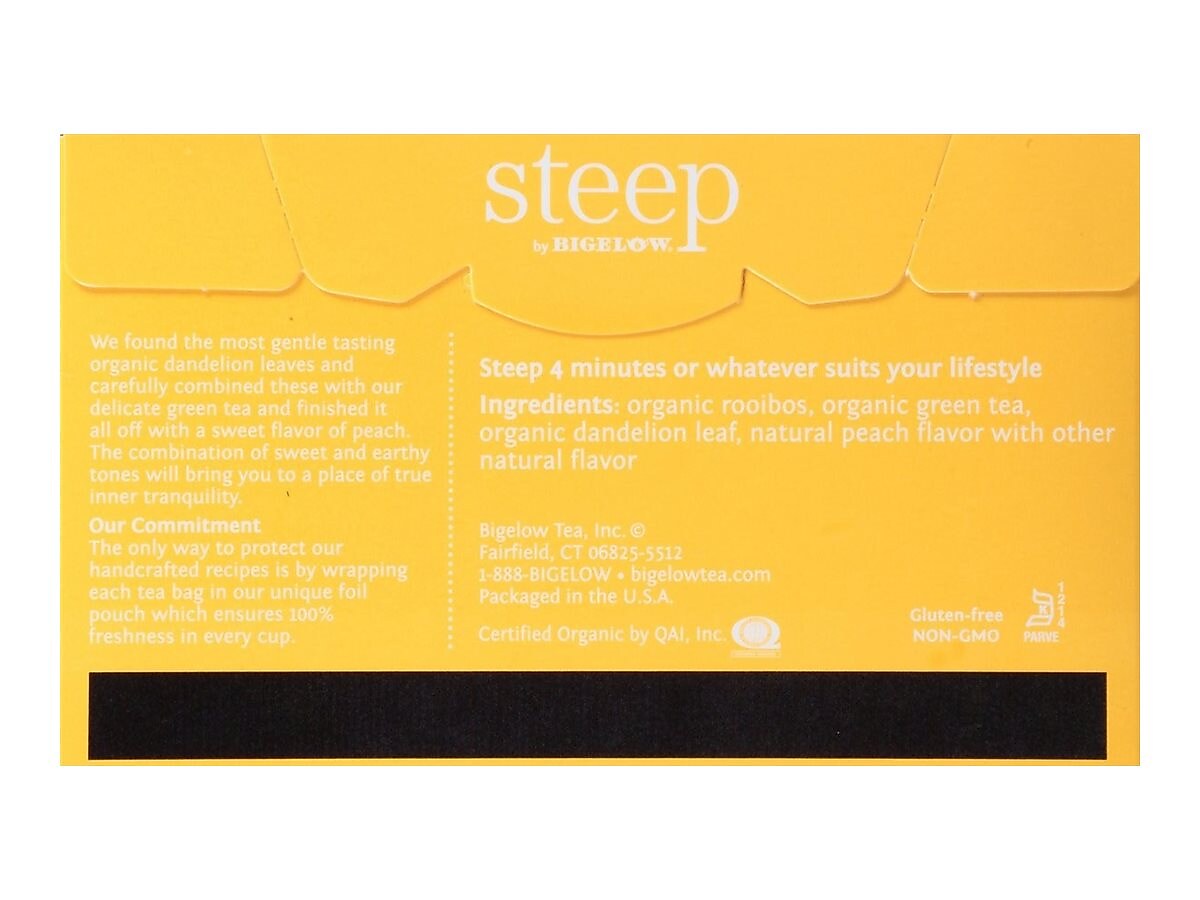 Bigelow Steep Dandelion & Peach Green & Rooibos Tea Bags, 20/Box