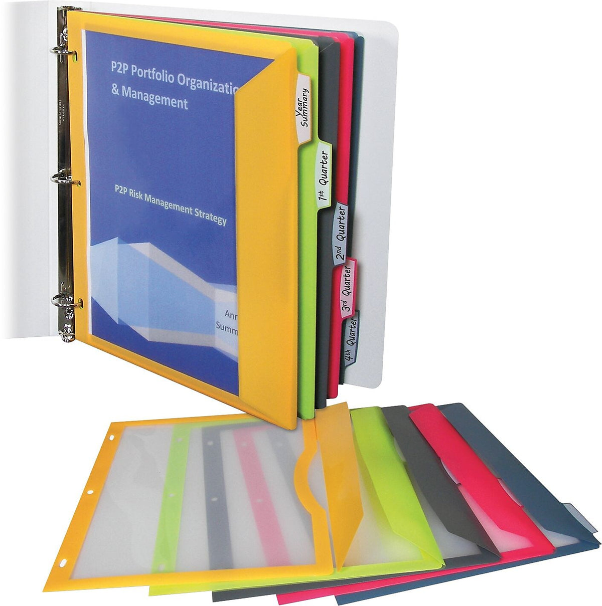 Binder Pocket With Write-On Index Tabs, 8 1/2 x 11, Assorted, 5/Set