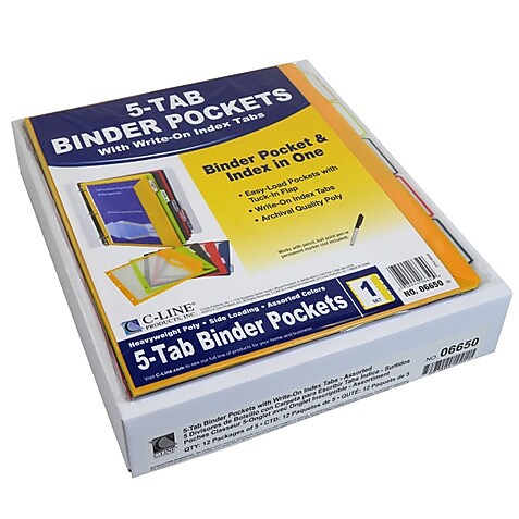 Binder Pocket With Write-On Index Tabs, 8 1/2 x 11, Assorted, 5/Set