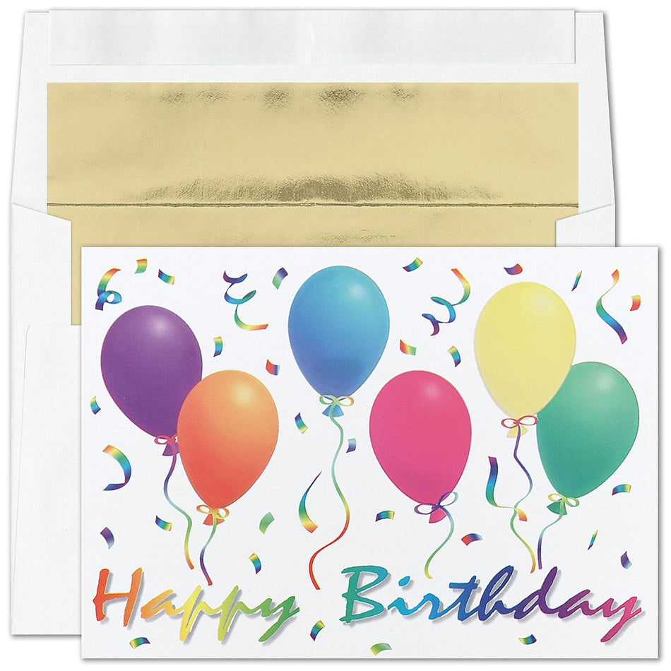 "Birthday Balloons" Card w/ Gold Lined White Envelope, 250/BX