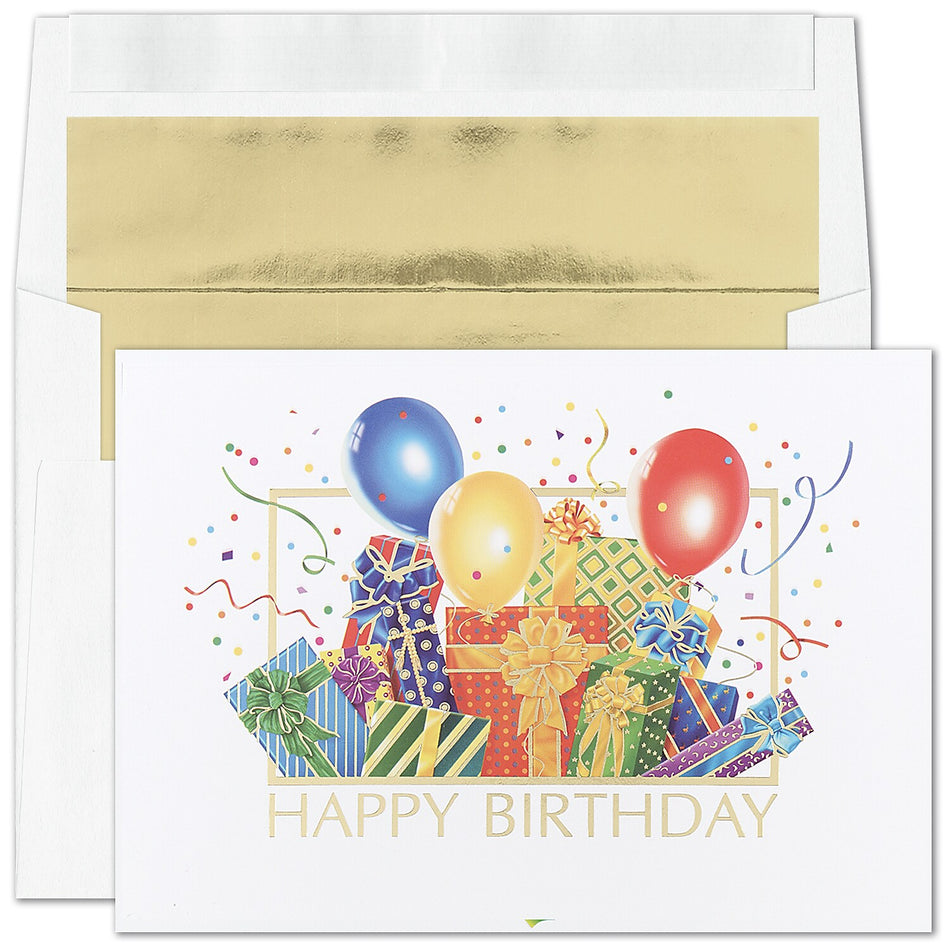 "Birthday Bash" Card w/ Gold Lined White Envelope, 250/BX