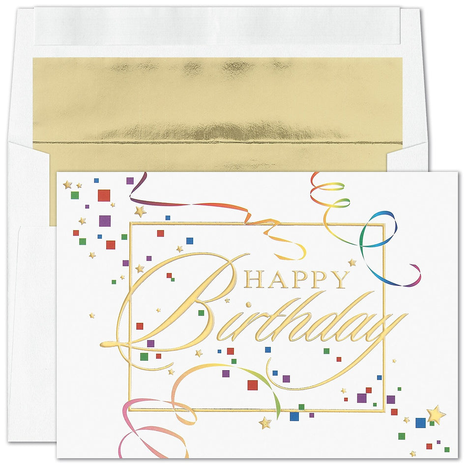 "Birthday Party" Card w/ Gold Lined White Envelope, 100/BX