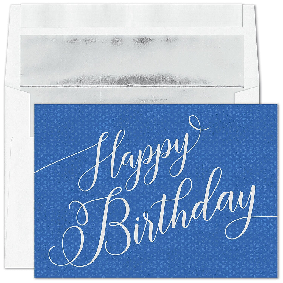 "Birthday Script" Card w/ Silver Lined White Envelope, 250/BX