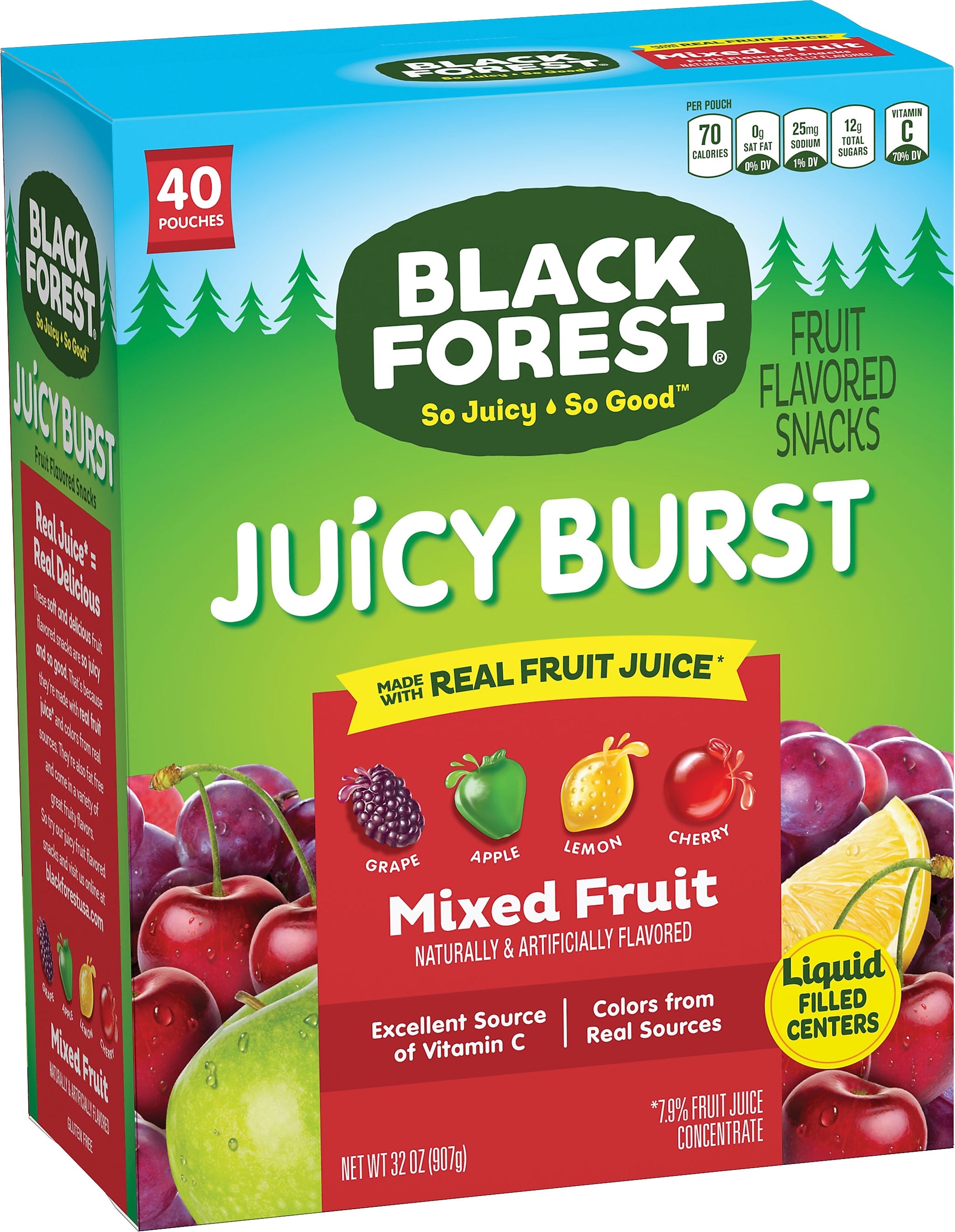 Black Forest Juicy Burst Low Fat Mixed Fruit Snacks, 32 oz, 40 Packs/Box