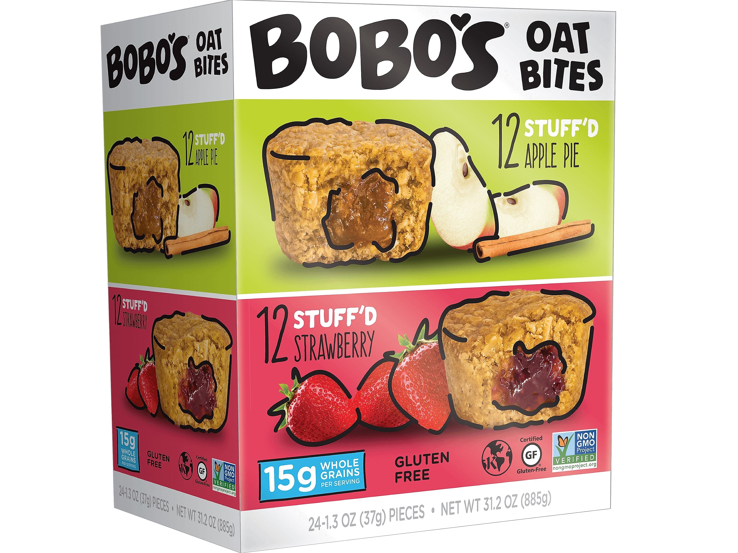 Bobo's Stuff'D Gluten-Free Oat Bites, Apple Pie/Strawberry, 1.3 Oz., 24/Carton