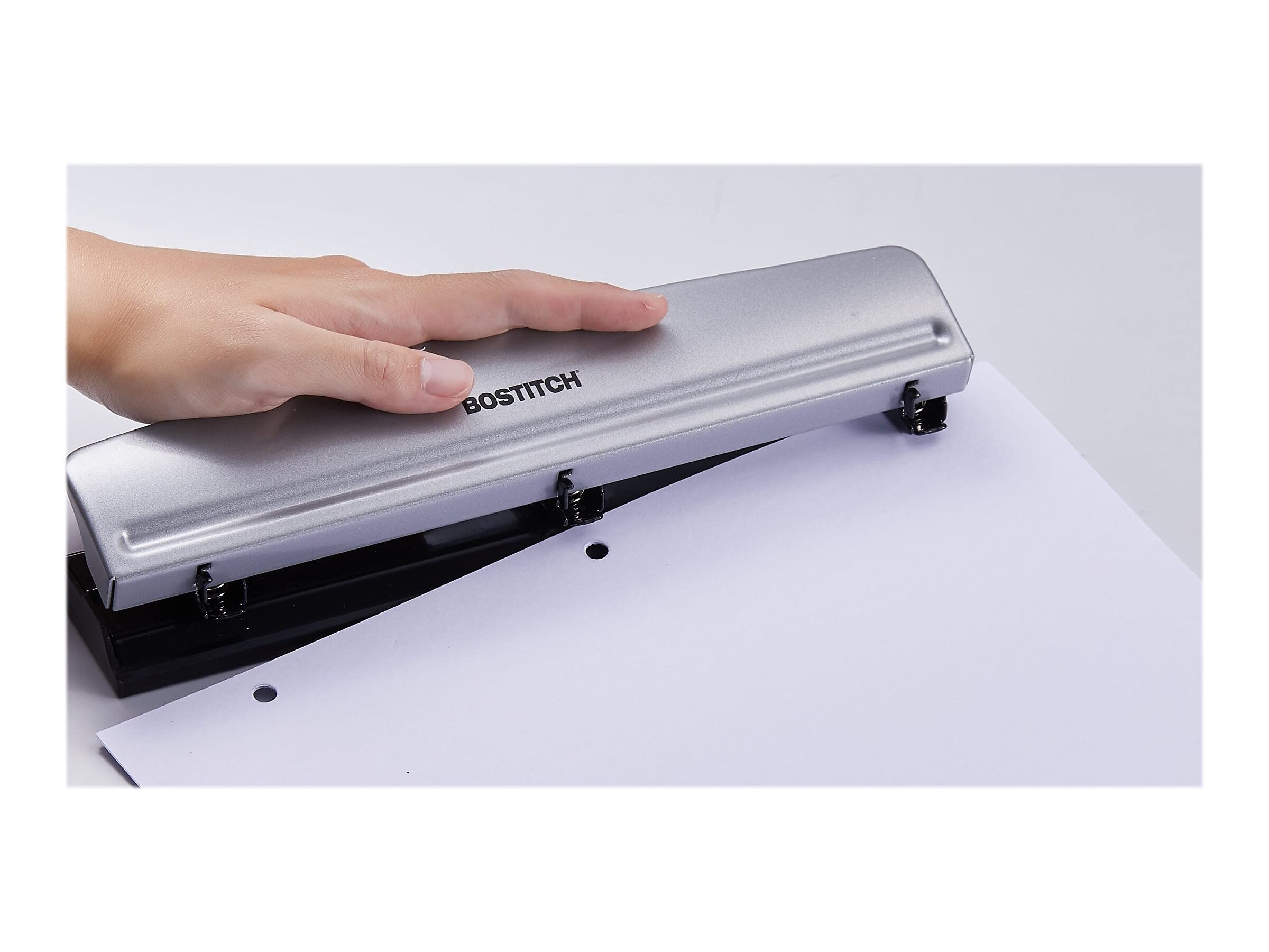 Bostitch 3-Hole Punch, 12 Sheet Capacity, Silver/Black