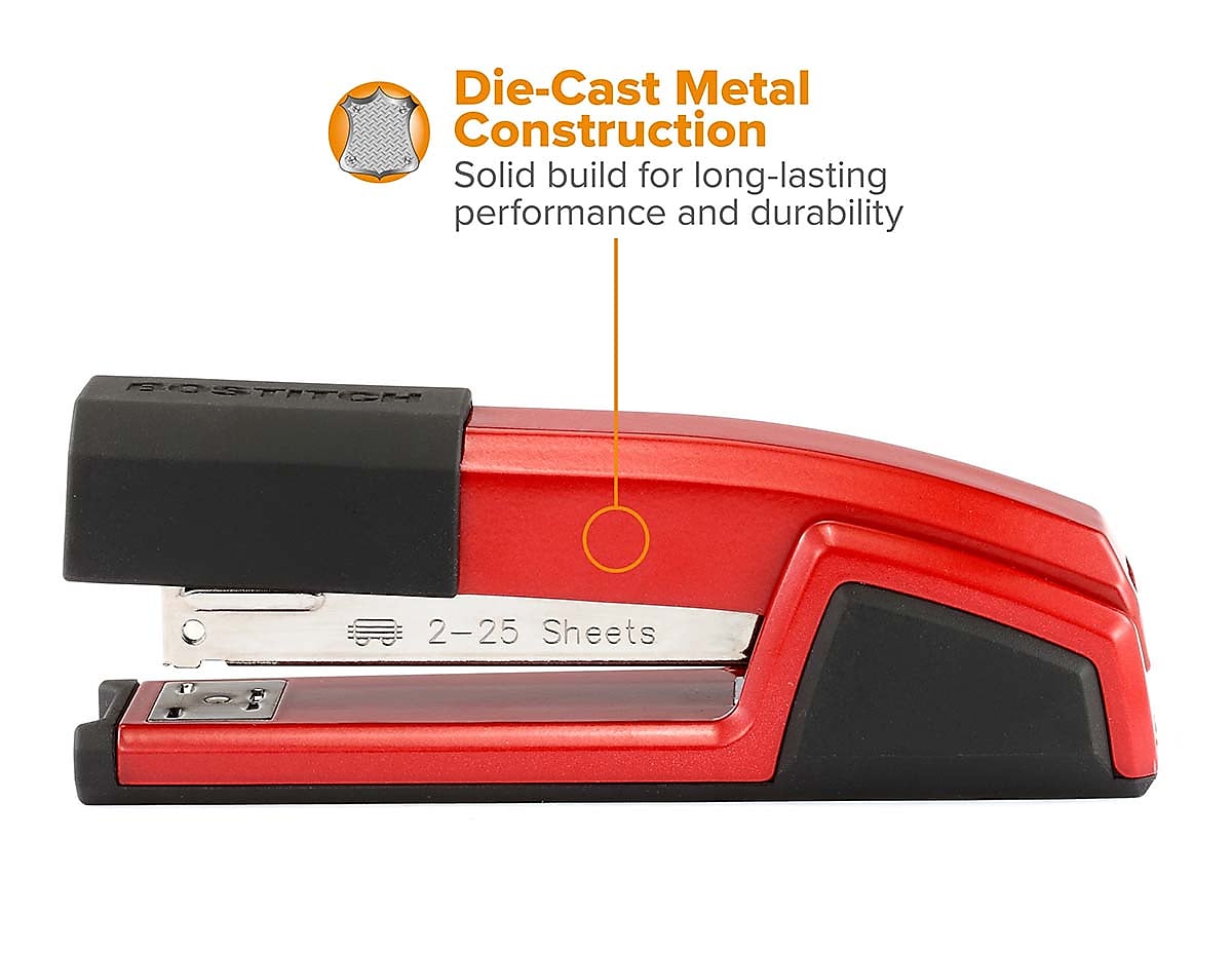 Bostitch Epic Desktop Stapler, 25 Sheet Capacity, Red