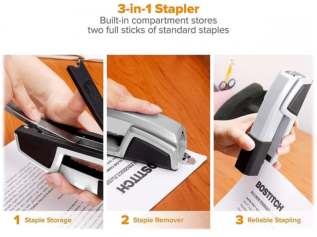 Bostitch Epic Desktop Stapler, 25-Sheet Capacity, Staples Included, Silver