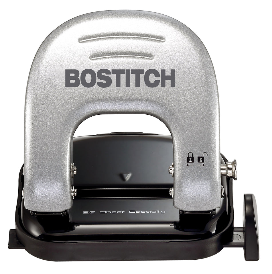 Bostitch EZ Squeeze 2-Hole Punch, 20 Sheet Capacity, Silver