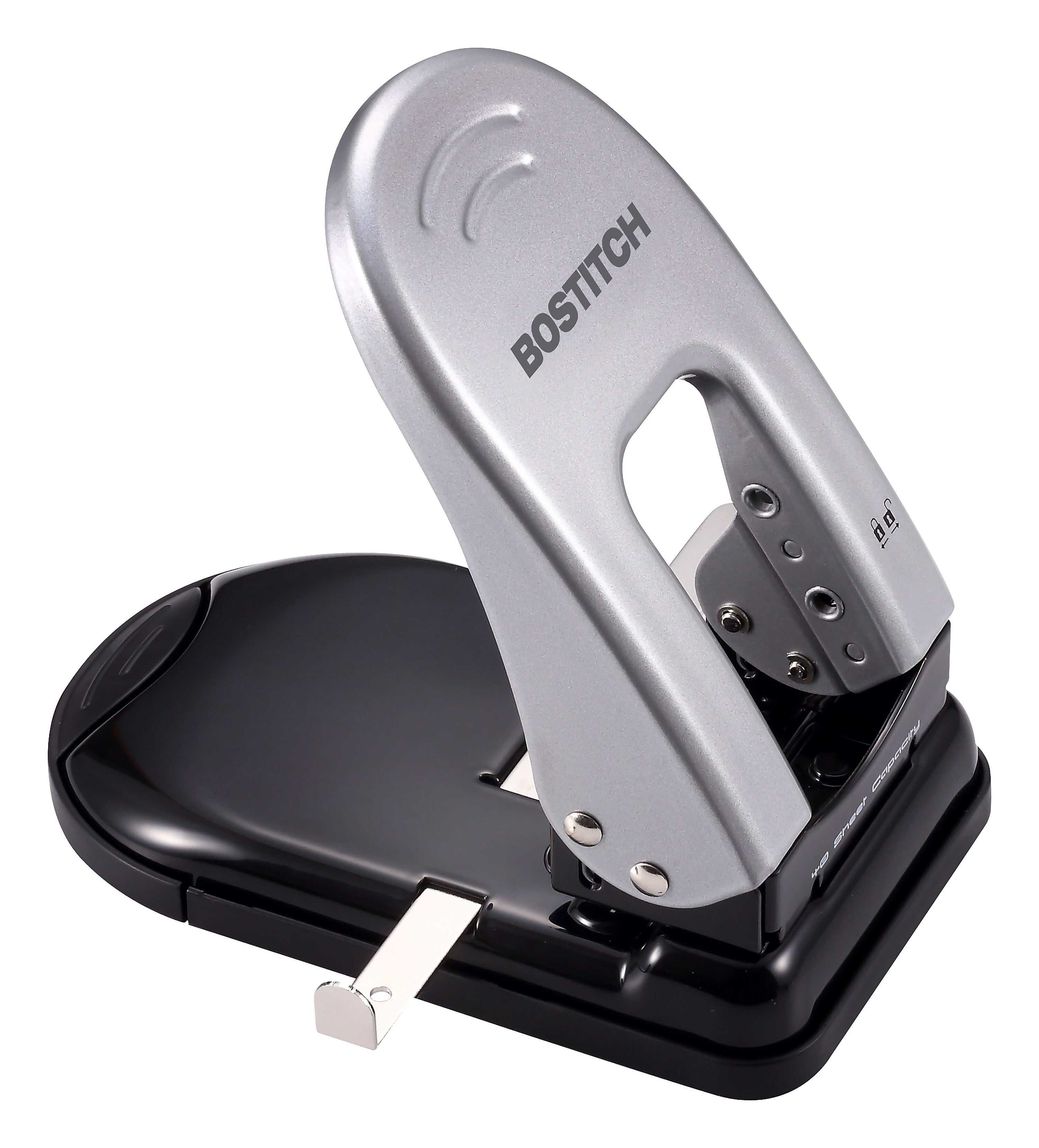 Bostitch EZ Squeeze 2-Hole Punch, 40 Sheet Capacity, Black/Silver