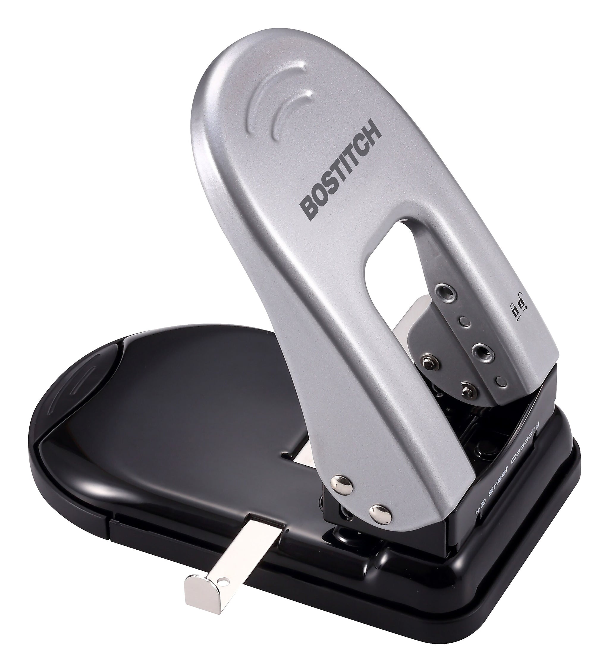 Bostitch EZ Squeeze 2-Hole Punch, 40 Sheet Capacity, Black/Silver