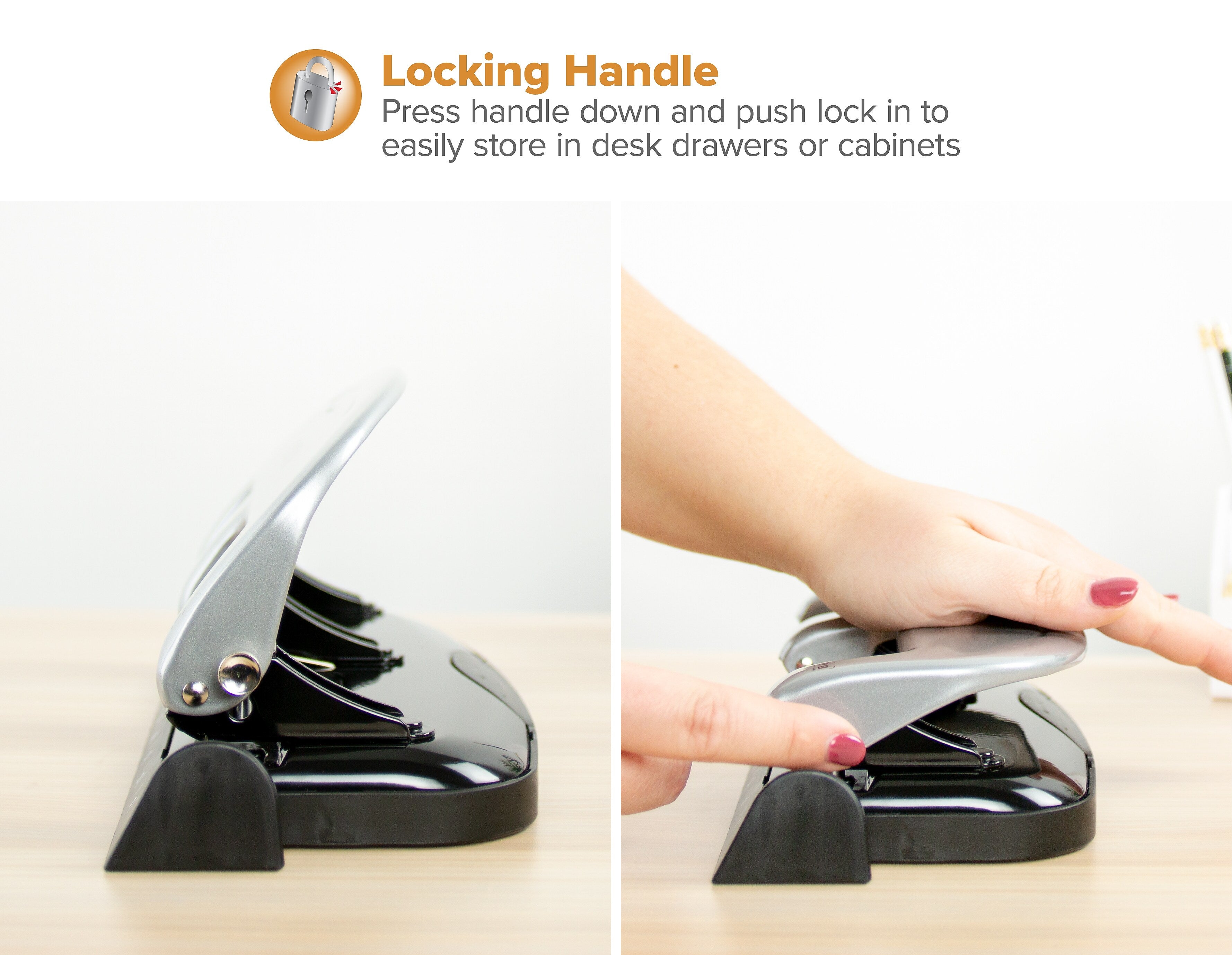 Bostitch EZ Squeeze 3-Hole Punch, 20-Sheet Capacity, Silver/Black