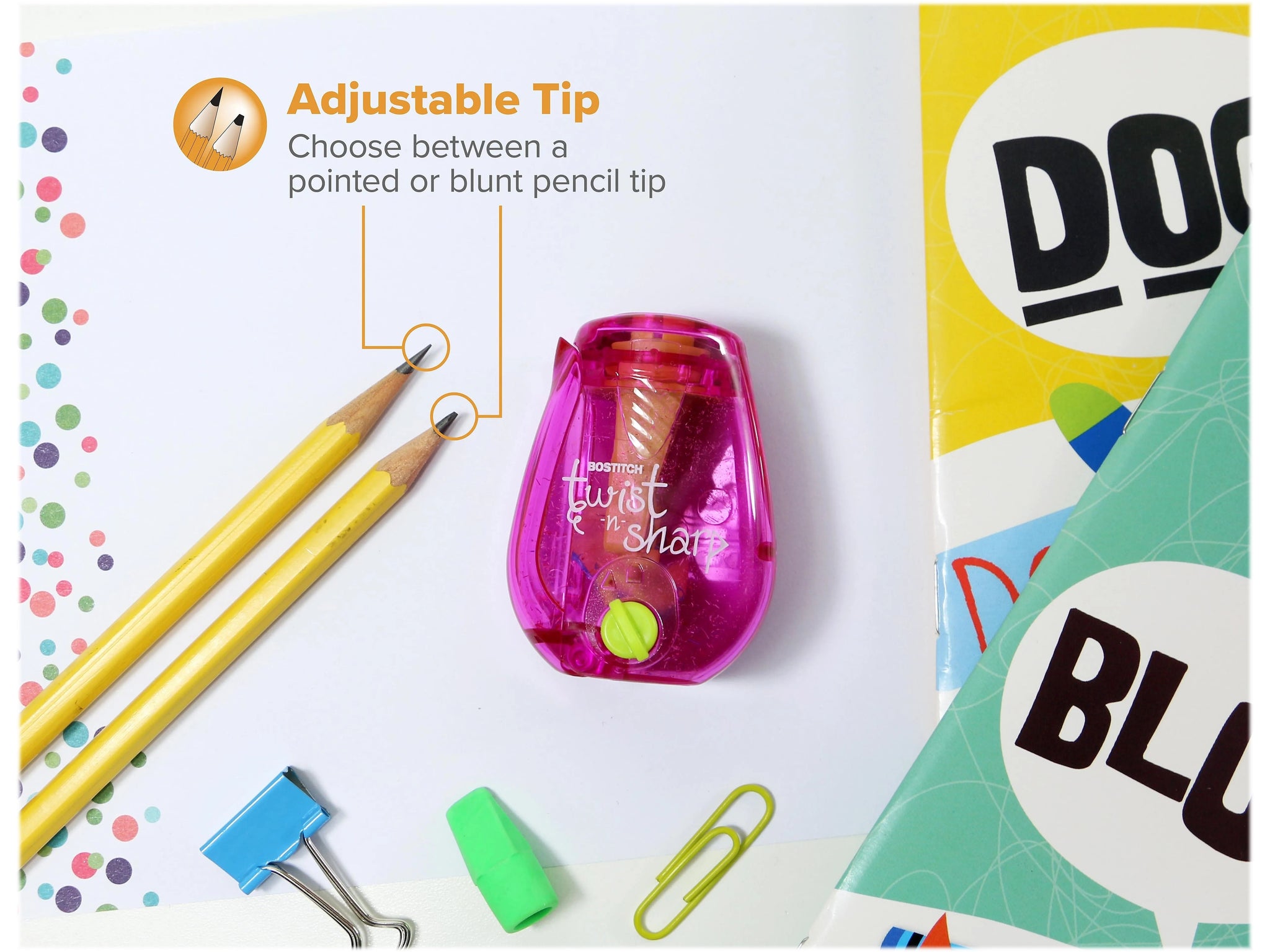 Bostitch Twist-n-Sharp Kids Manual Pencil Sharpeners, Pink/Blue/Orange, 3/Box