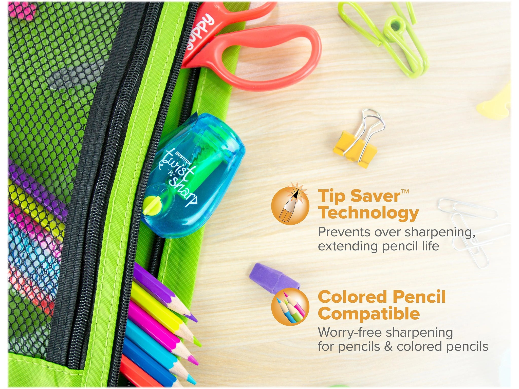 Bostitch Twist-n-Sharp Kids Manual Pencil Sharpeners, Pink/Blue/Orange, 3/Box