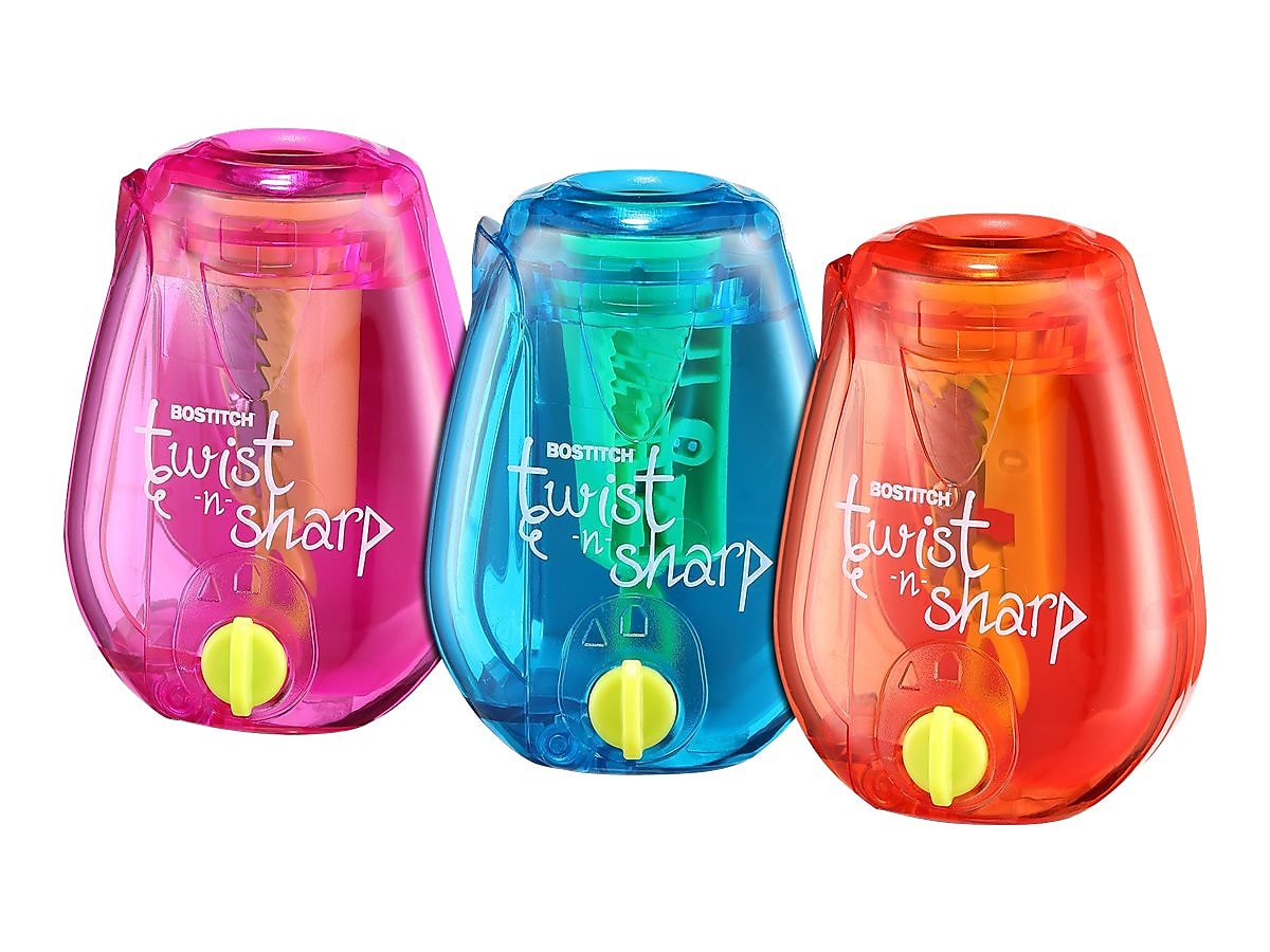 Bostitch Twist-n-Sharp Manual Pencil Sharpener, Assorted Colors