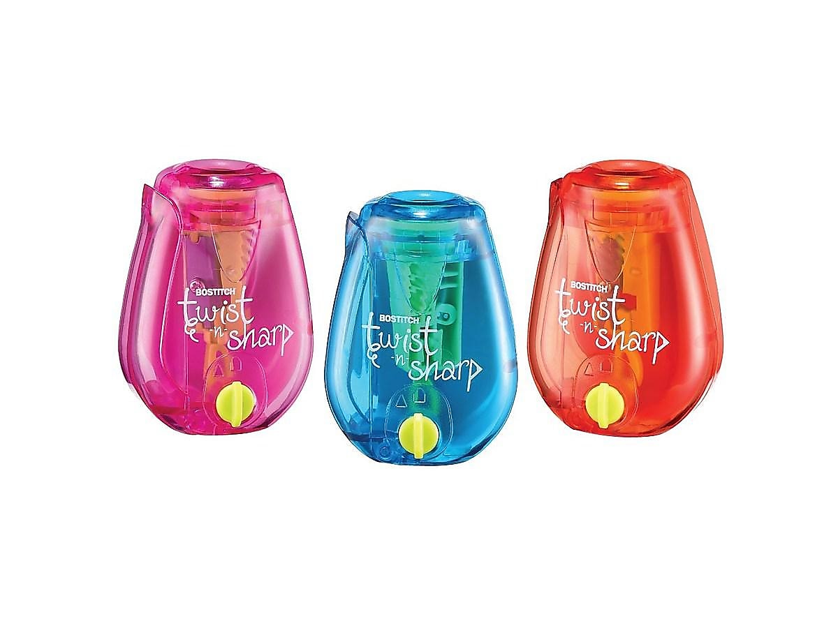 Bostitch Twist-n-Sharp Manual Pencil Sharpener, Assorted Colors