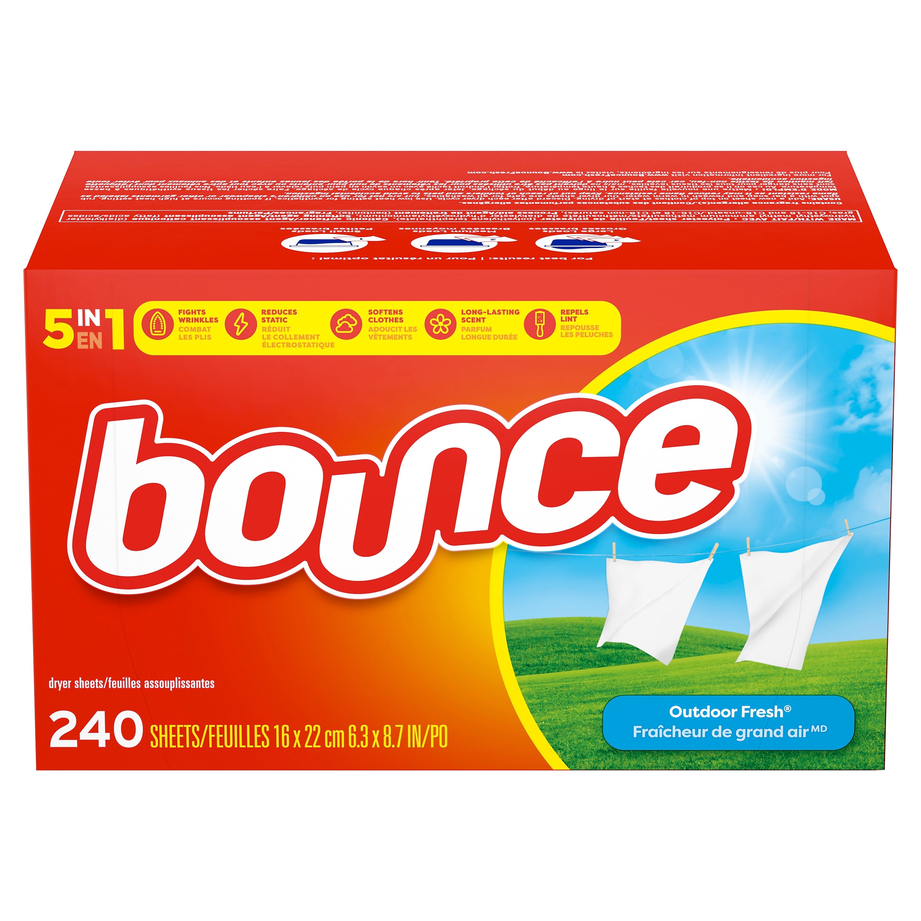 Bounce Outdoor Fresh Fabric Softener Dryer Sheets, 240 Sheets/Box