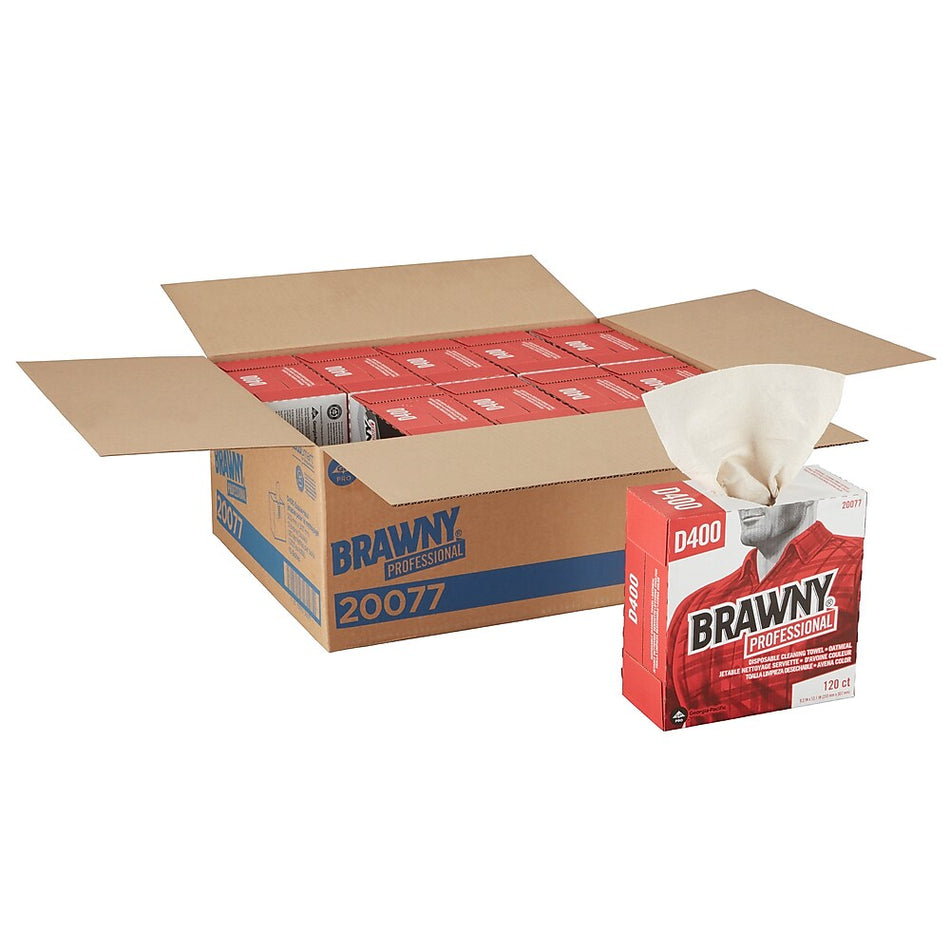 Brawny Professional D400 Cellulose Cleaning Wipers, 12.2" x 9.25", Oatmeal, 120 Wipers/Box