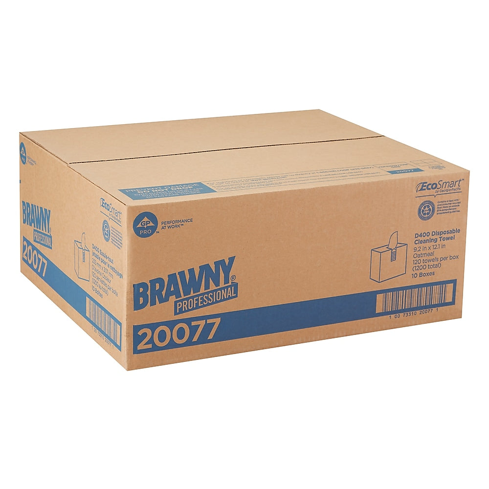 Brawny Professional D400 Cellulose Cleaning Wipers, 12.2" x 9.25", Oatmeal, 120 Wipers/Box