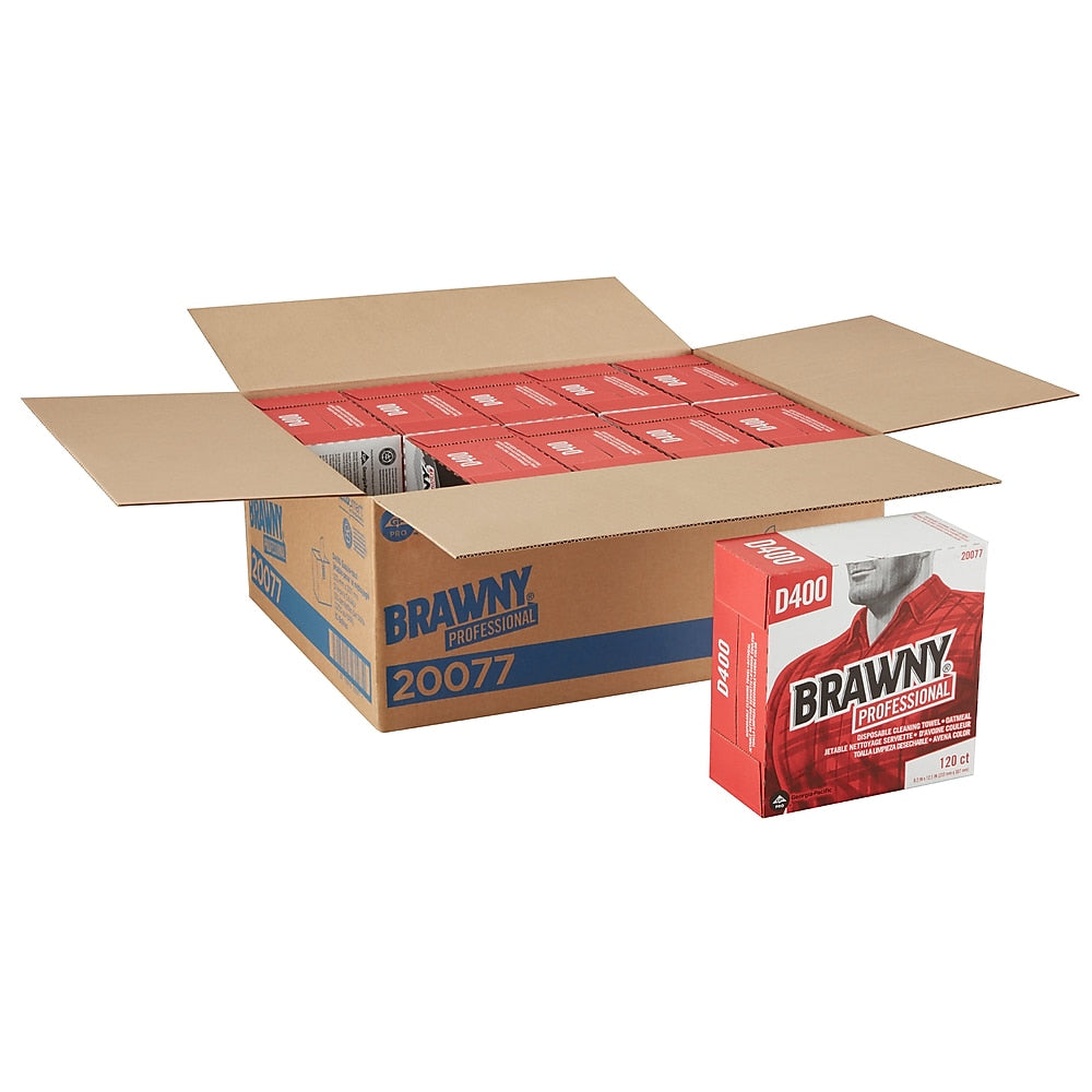 Brawny Professional D400 Cellulose Cleaning Wipers, 12.2" x 9.25", Oatmeal, 120 Wipers/Box