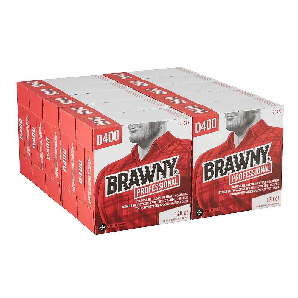 Brawny Professional D400 Cellulose Cleaning Wipers, 12.2" x 9.25", Oatmeal, 120 Wipers/Box