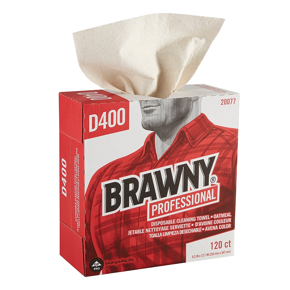 Brawny Professional D400 Cellulose Cleaning Wipers, 12.2" x 9.25", Oatmeal, 120 Wipers/Box