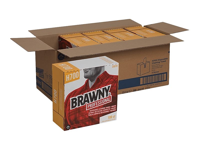 Brawny Professional H700 Heavy Duty Multifold Paper Towels, 1-Ply, 100 Sheets/Pack, 5 Packs/Carton