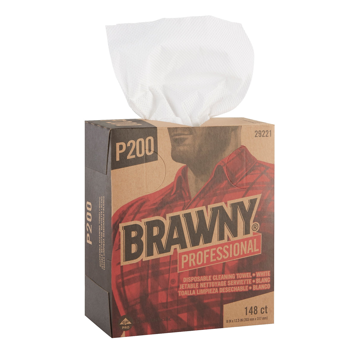 Brawny Professional P200 Disposable Cleaning Towel, White, 148 Towels/Box, 20 Boxes/Case