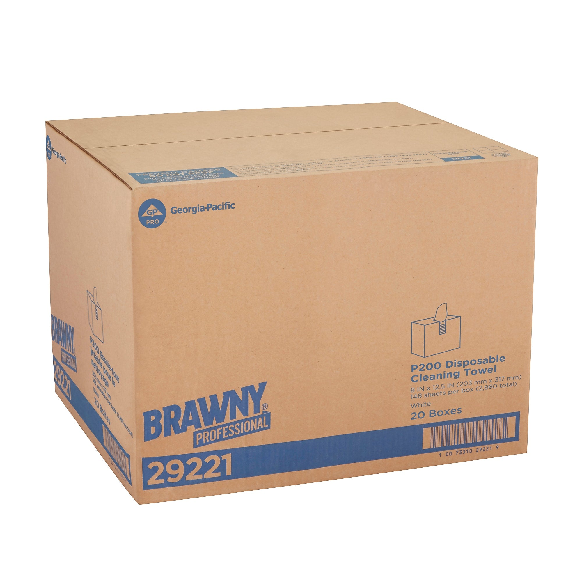 Brawny Professional P200 Disposable Cleaning Towel, White, 148 Towels/Box, 20 Boxes/Case